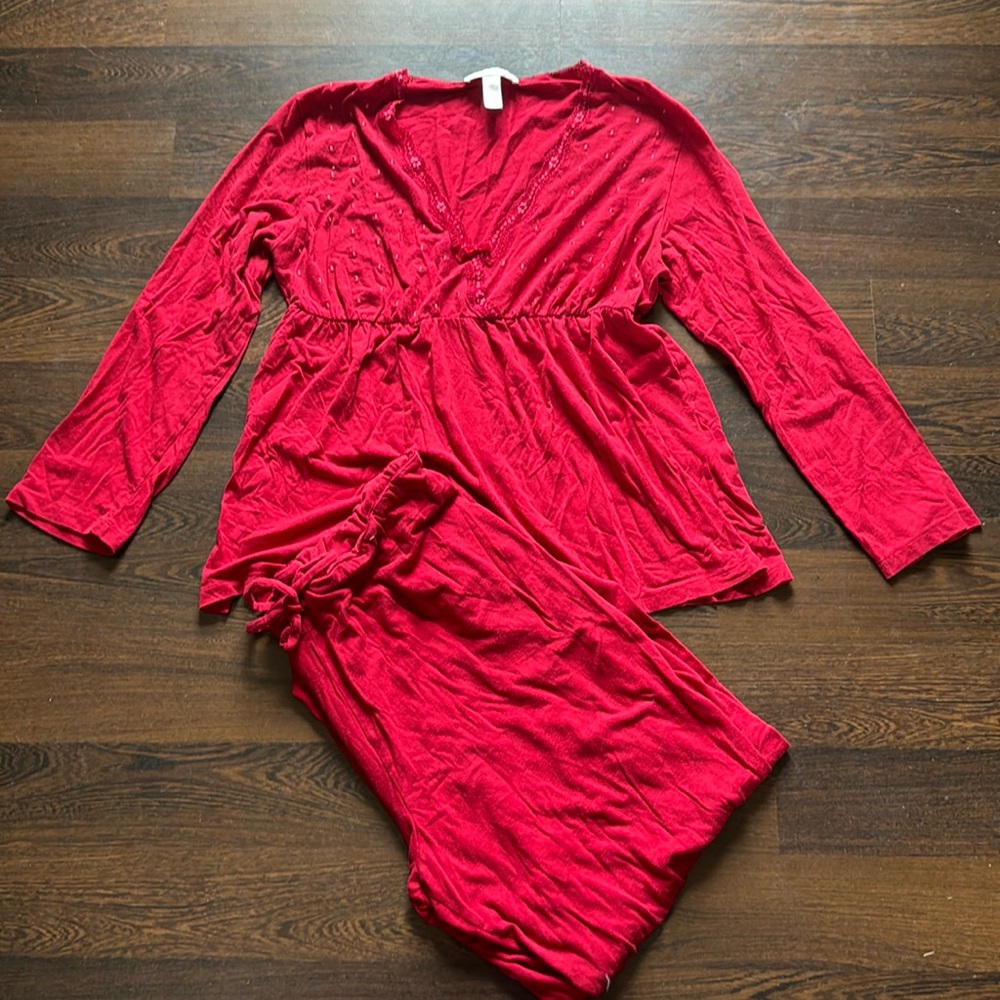 Oscar De La Renta Peplum Pajama Set Red XL